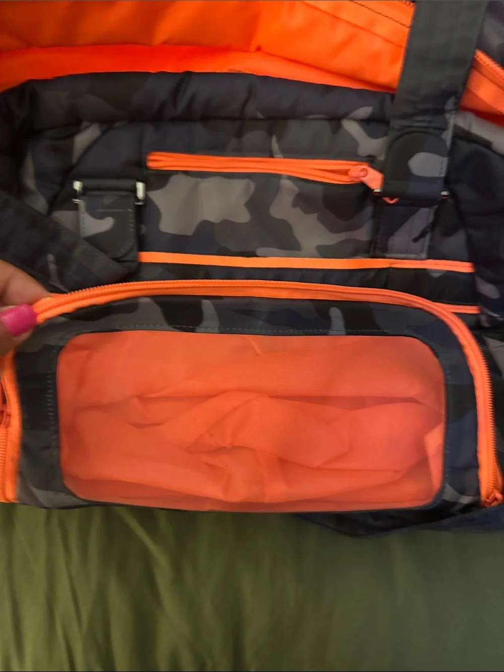 LUG Propeller- Quilted Camouflage Tote with Coral Zippers